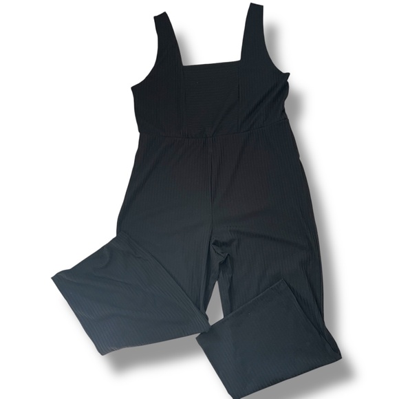 Wild Fable‎ Ribbed Sleeveless Jumpsuit with Square Neck Size XXL Black Wide Leg - Picture 1 of 10